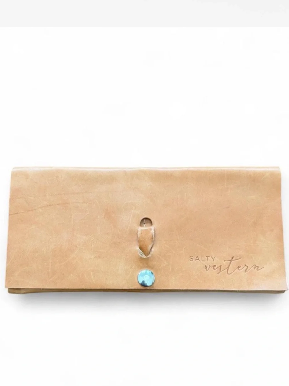 Salty Western Handmade in Hawaii Tan Leather Long Snap Wallet / Envelope Clutch